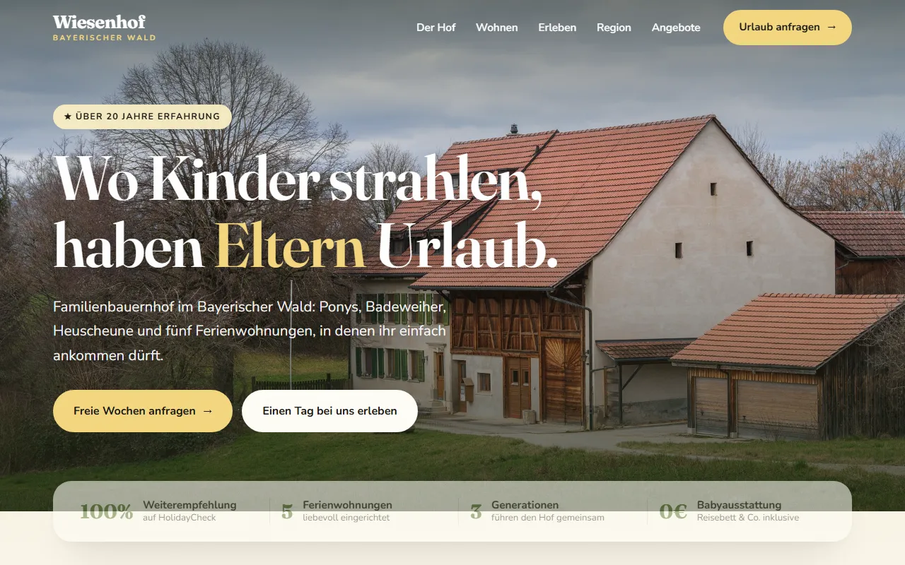 Screenshot: Bauernhof-Website mit Hofladen-Charme