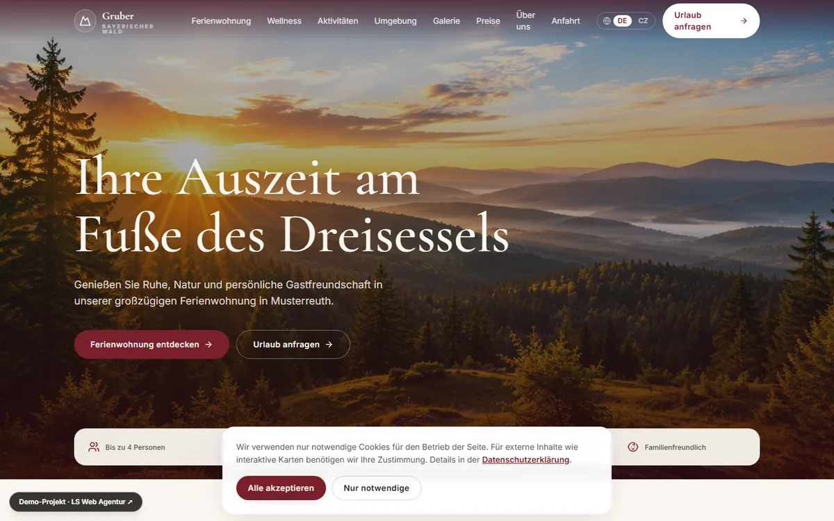 Screenshot: Kompletter Ferienhaus-Relaunch mit Buchungsanfrage