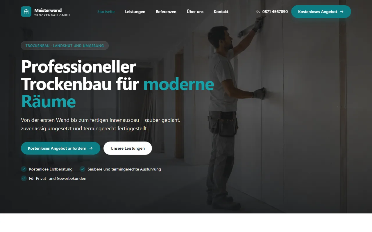 Screenshot: Trockenbau-Website mit Vorher-Nachher-Slider